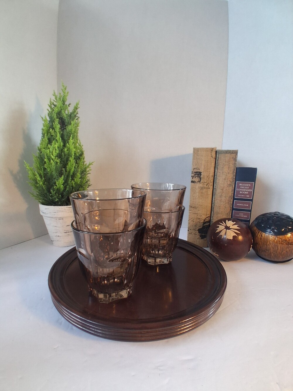 Vintage Duralex Beau Rivage Creole Smoked Glass Tumblers Set of 4 Made in France
